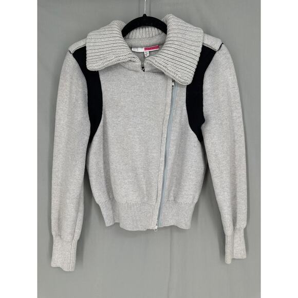 Tracy Reese Jacket Womens Medium Gray Knit Zip Cardigan Stretch Cotton Cashmere - Picture 1 of 8